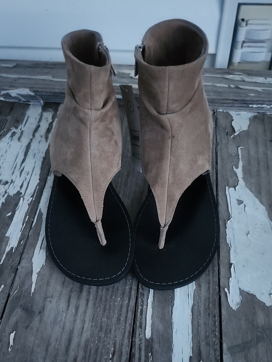 No Boundaries Shoes - No Boundaries Taupe Suede Ankle Thong Sandals